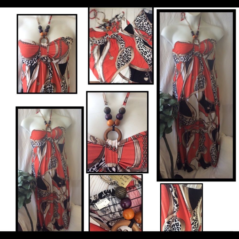Peach colors animal print Strapless long maxi dress